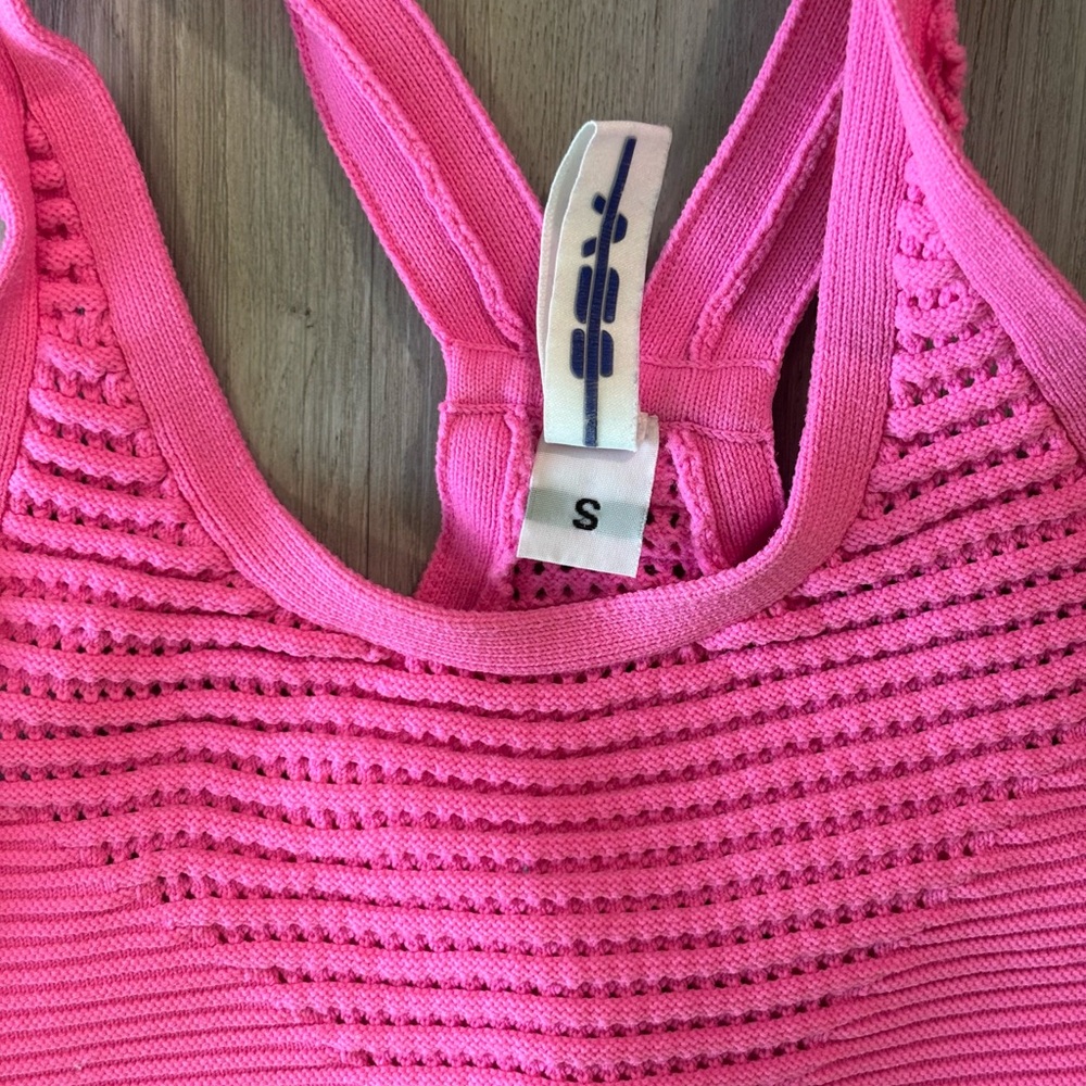 Adam Selman Sport Rib Knit Pointelle Crop Tank in bubblegum pink - Picture 6 of 6